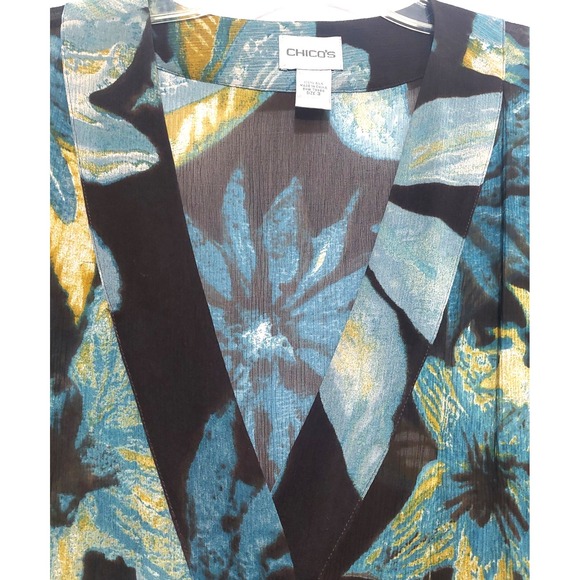 Chico's Womens 3(16) Silk 1 Button Blouse Top Sheer Long Sleeve V Neck Silk - Picture 4 of 7